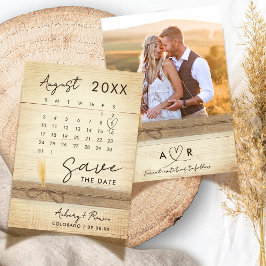 Modern Elegant Photo Calendar Rustic Wood Bröllop Spara Datumet