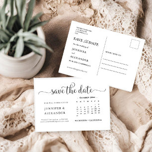 Modern Elegant Photo Calendar White Bröllop Spara Datumet
