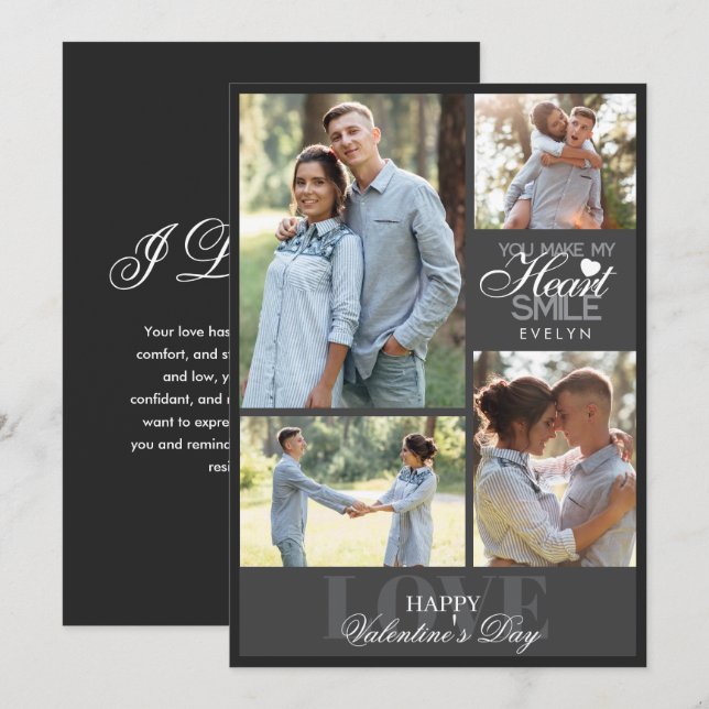 Modern Elegant Photo Collage Black Valentine Day Julkort (Fram/baksida)