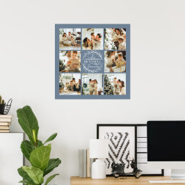 Modern Elegant Photo Collage Dusty Blue Keepsaky Poster