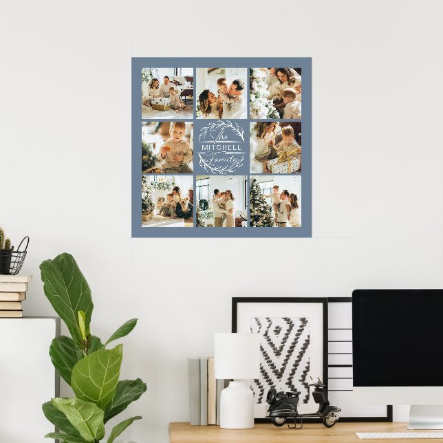 Modern Elegant Photo Collage Dusty Blue Keepsaky Poster (Hemmakontoret)