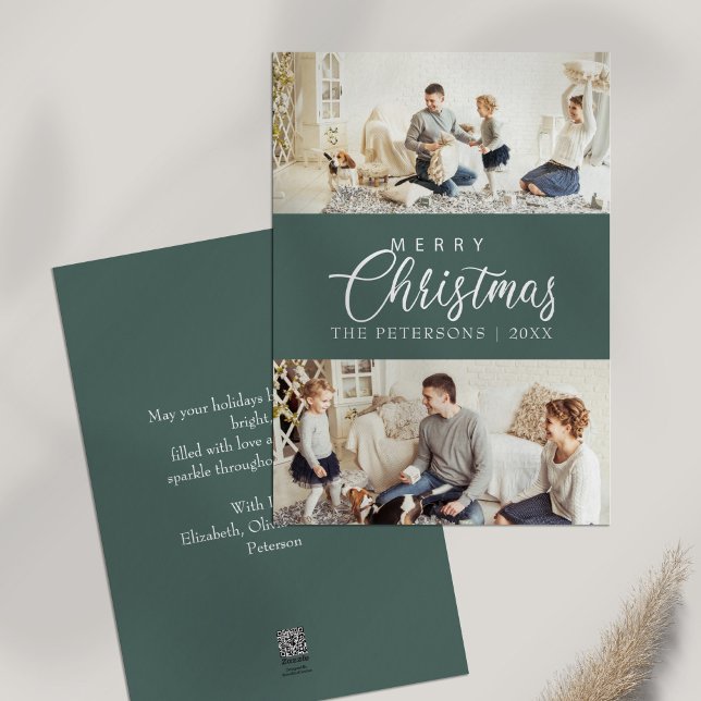 Modern Elegant Photo Collage jul Hälsning Julkort (Modern Elegant Photo Collage Christmas Greeting Holiday Card on white table)