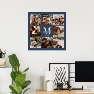 Modern Elegant Photo Collage Navy Blue Keepsak Poster