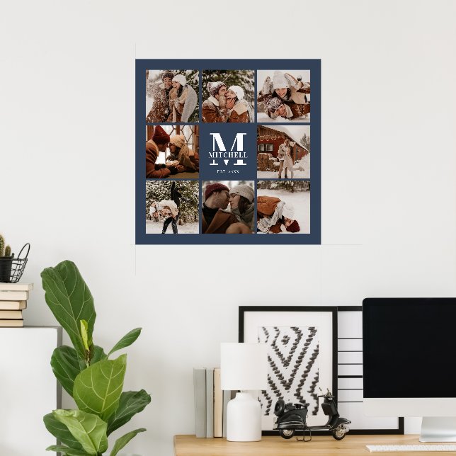 Modern Elegant Photo Collage Navy Blue Keepsak Poster (Hemmakontoret)