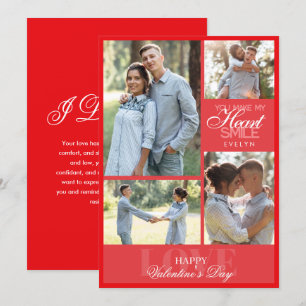 Modern Elegant Photo Collage Red Valentine Day Julkort