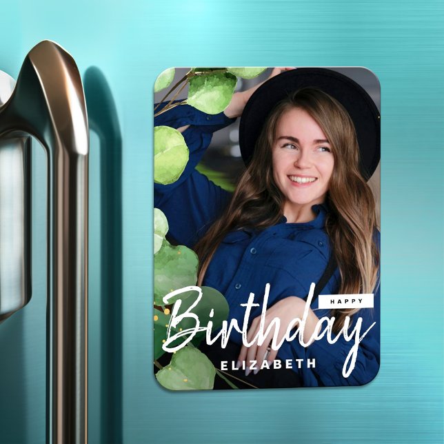 Modern Elegant Photo Eucalyptus Birthday Gift Magnet (Skapare uppladdad)