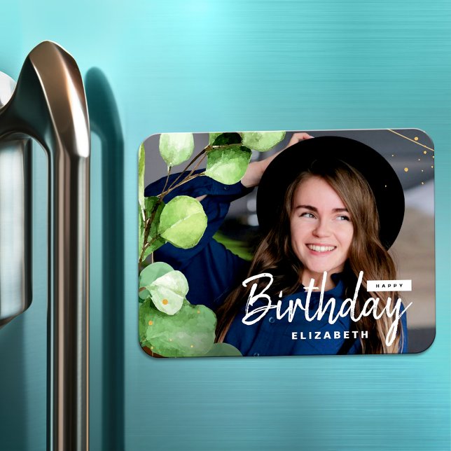 Modern Elegant Photo Eucalyptus Birthday Gift Magnet (Skapare uppladdad)