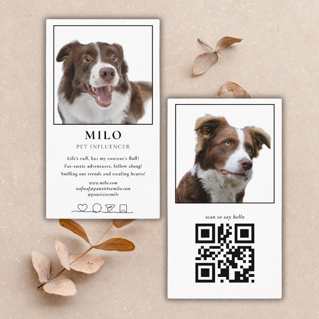 Modern Elegant Photo Hund Pet Social Media QR-kod Visitkort (Skapare uppladdad)