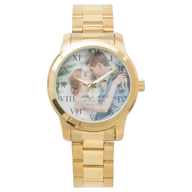 Modern Elegant Photo Newly Wed Bröllop Armbandsur (Framsida)