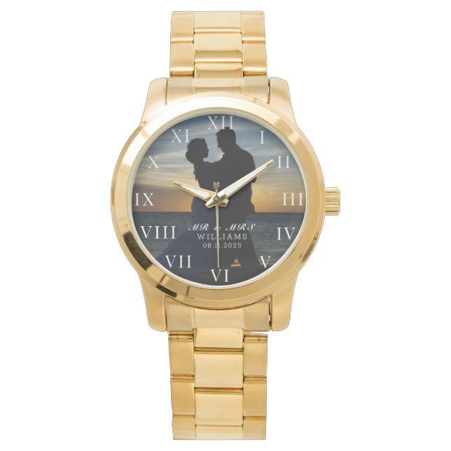 Modern Elegant Photo Newly Wed Bröllop Armbandsur (Framsida)