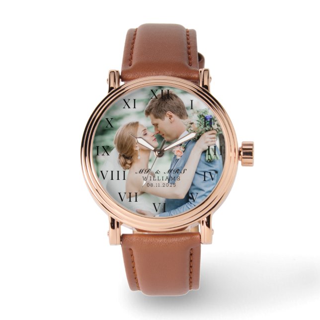 Modern Elegant Photo Newly Wed Bröllop Armbandsur (Framsida)