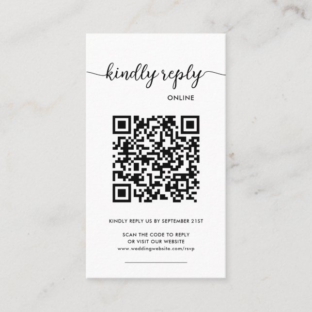 Modern Elegant Photo Online QR Code RSVP  Visitkort (Framsida)