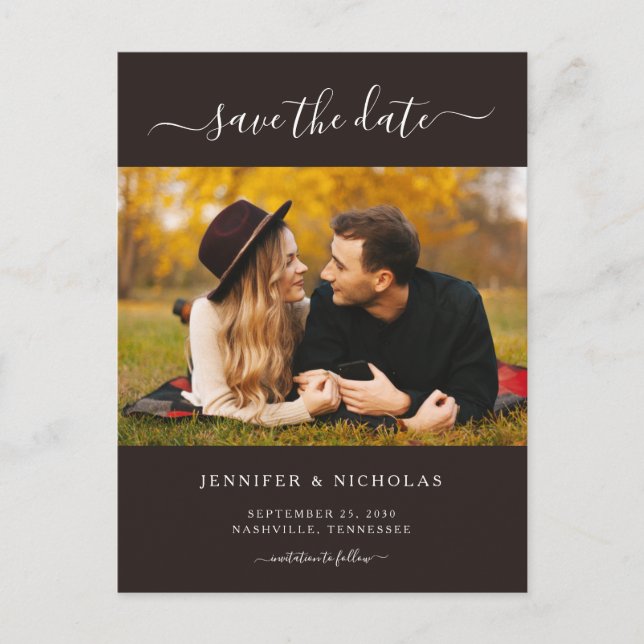 Modern Elegant Photo Save Förlovningen Date Meddelande Vykort (Framsida)