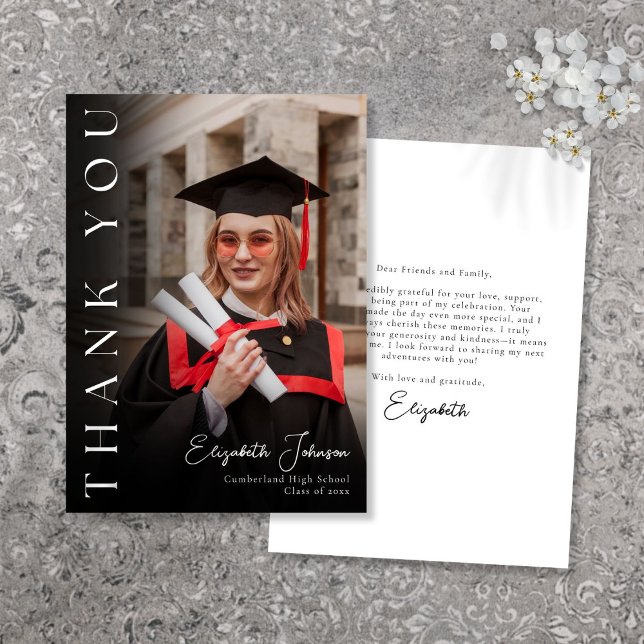 Modern Elegant Photo Studenten Tack Kort (Modern Elegant Photo Graduation Thank You Card)