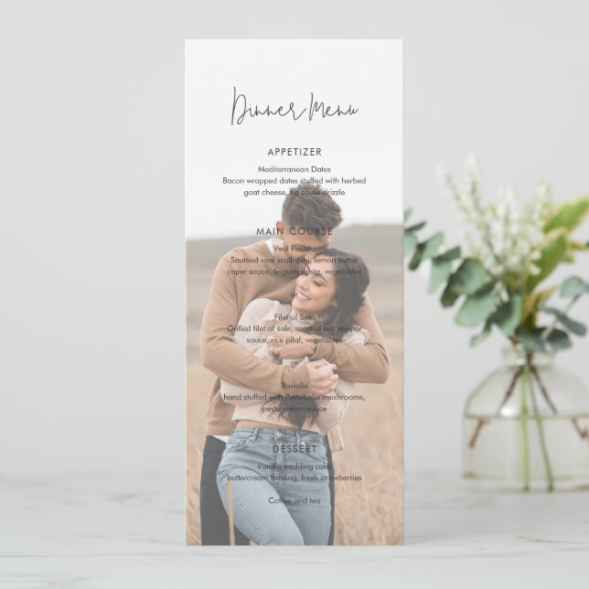 Modern Elegant Photo Wedding Meny (Stående Fram)