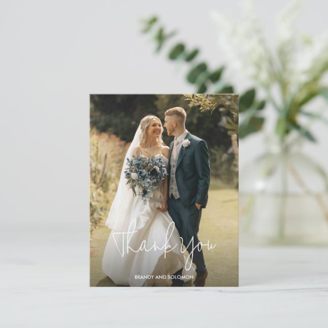 Modern Elegant Photo Wedding Tack Kort (Stående Fram)
