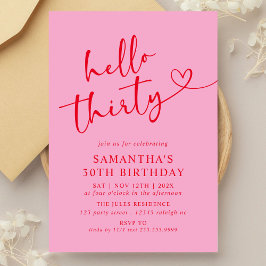 Modern Elegant Pink Red Hello 30th Birthday Party Inbjudningar