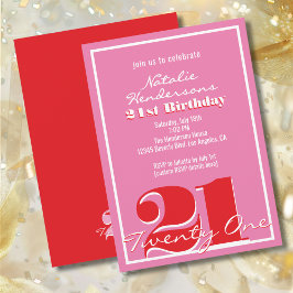 Modern Elegant Pink Red Retro 21st Birthday  Inbjudningar
