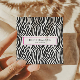 Modern Elegant Pink Zebra Print Custom Fyrkantigt Visitkort