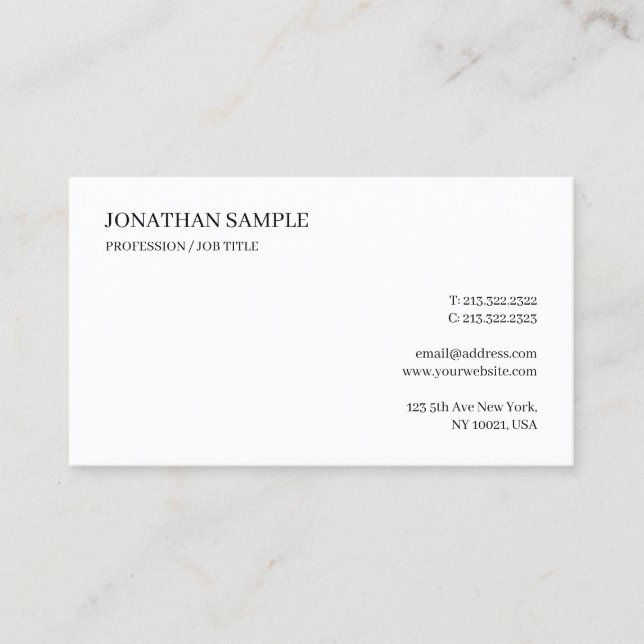 Modern Elegant Professionell Anpassad Text Minimal Visitkort (Framsida)