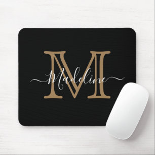 Modern Elegant Professionell Black Guld Monogram Musmatta