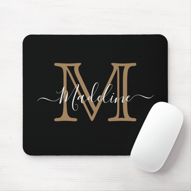 Modern Elegant Professionell Black Guld Monogram Musmatta (Med mus)