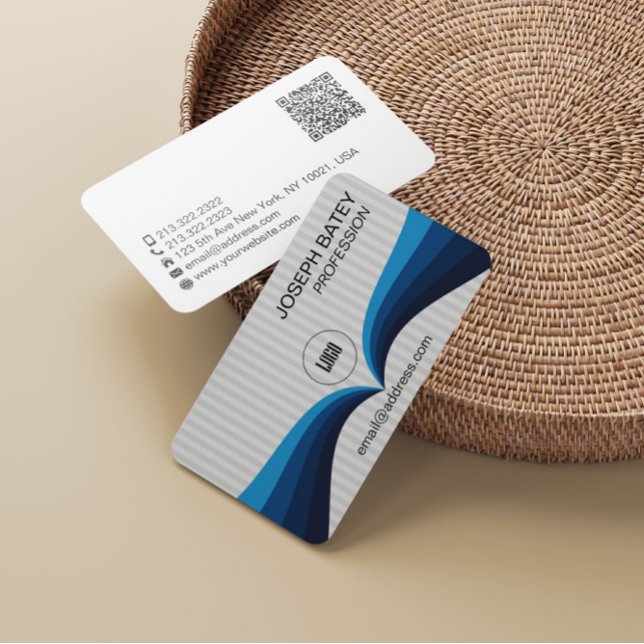 Modern Elegant Professionell Blue Wave QR-kod Visitkort (Skapare uppladdad)