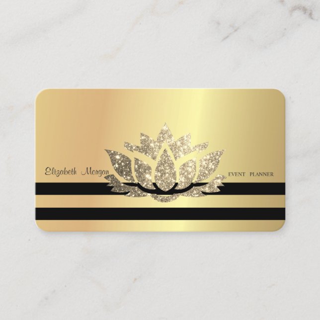 Modern Elegant Professionell Guld Lotus, Randig  Visitkort (Framsida)