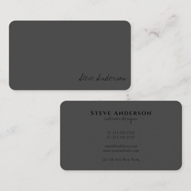 Modern Elegant Professionell Plain Grått Visitkort (Fram/baksida)
