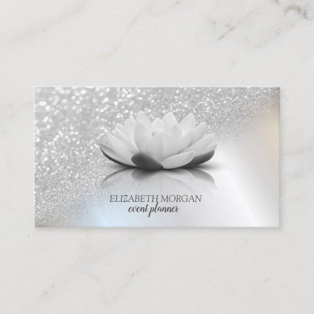 Modern Elegant Professionell Silver Bokeh Lotus Visitkort (Framsida)