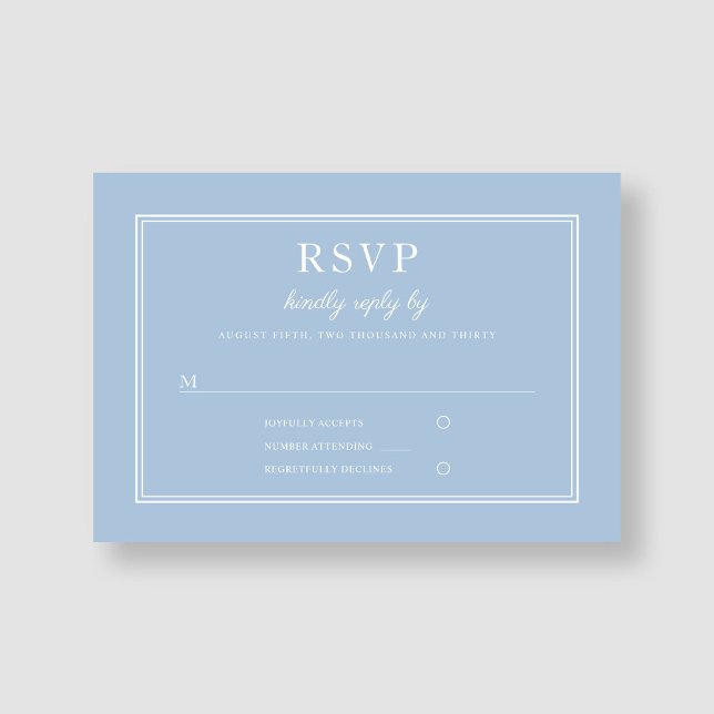 Modern Elegant Pulverblå Skrift Bröllop OSA Kort (Modern Elegant Powder Blue Script Wedding RSVP Card)