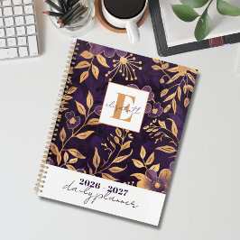 Modern Elegant Purple and Gold Floral Botanical