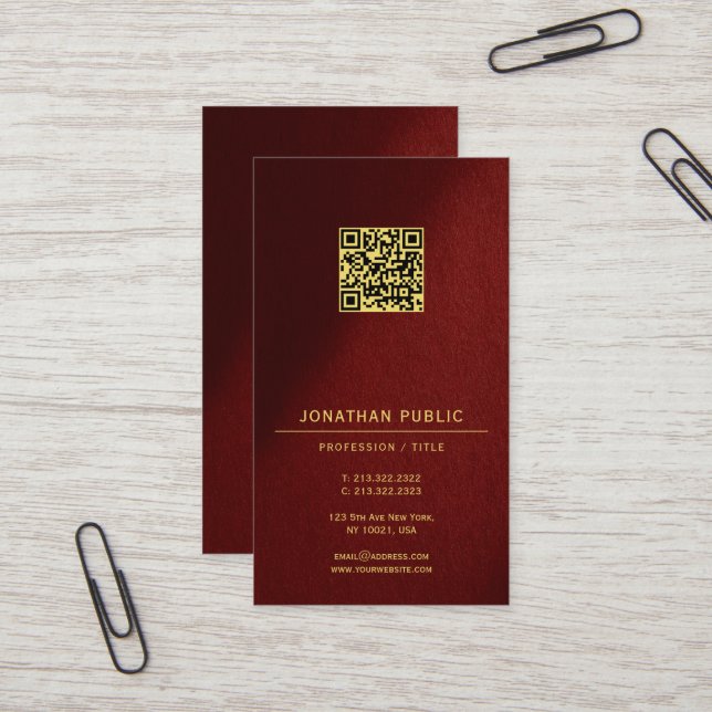 Modern Elegant QR Code Template Gold Text Vertical Visitkort (Fram/Back In Situ)