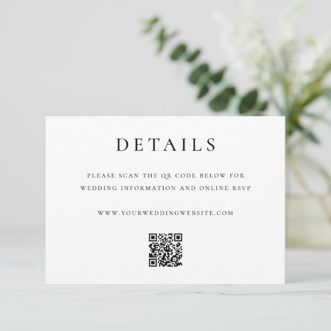 Modern Elegant QR Code Wedding Details Tilläggskort (Stående Fram)