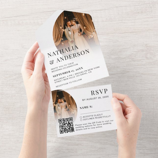 Modern Elegant QR-kod 2 - foto unikt Bröllop (Avrivbar del)
