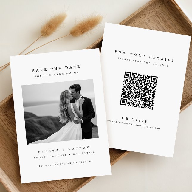 Modern Elegant QR-kod Bröllopsfoto Spara Datum Inbjudningar (Skapare uppladdad)