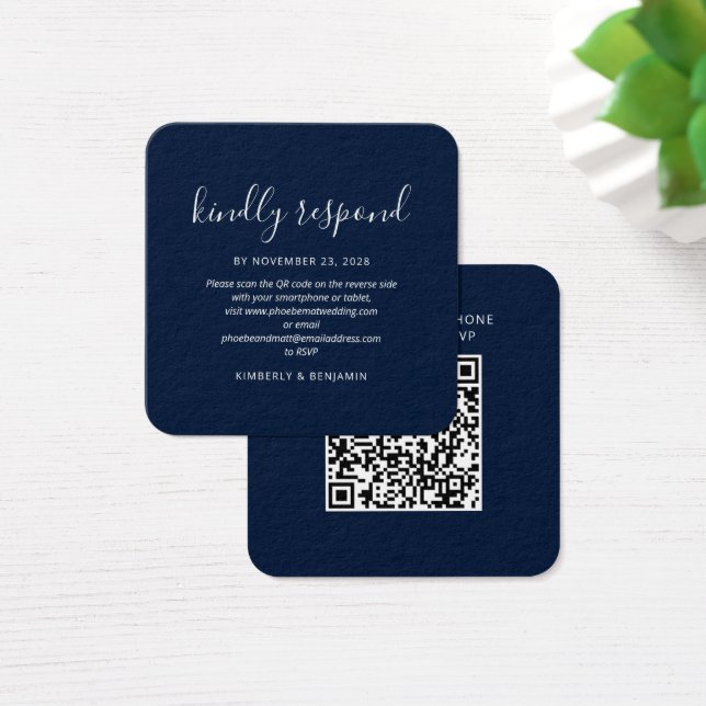 Modern Elegant QR-kod RSVP-bröllopskort Fyrkantigt Visitkort (Skivbord)