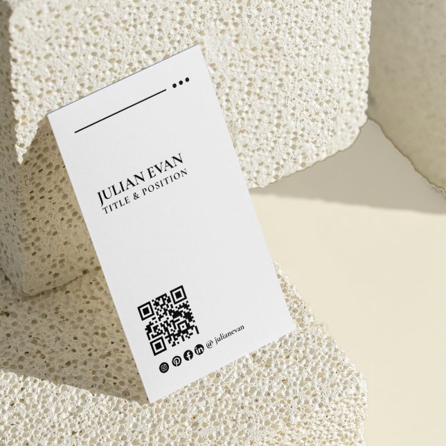 Modern Elegant QR-kod, svart och vit minimalistisk Visitkort (Skapare uppladdad)