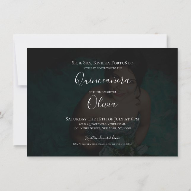 Modern Elegant Quinceanera 15:e födelsedagsfoto Inbjudningar (Framsida)