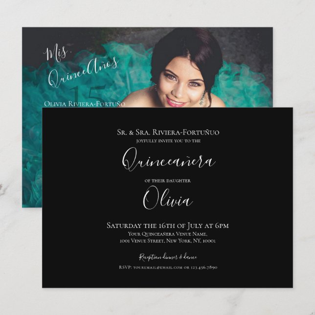 Modern Elegant Quinceanera 15:e födelsedagsfoto Inbjudningar (Fram/baksida)