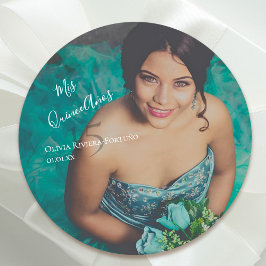 Modern Elegant Quinceanera 15:e födelsedagsfoto Runt Klistermärke