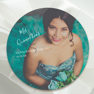 Modern Elegant Quinceanera 15:e födelsedagsfoto Runt Klistermärke