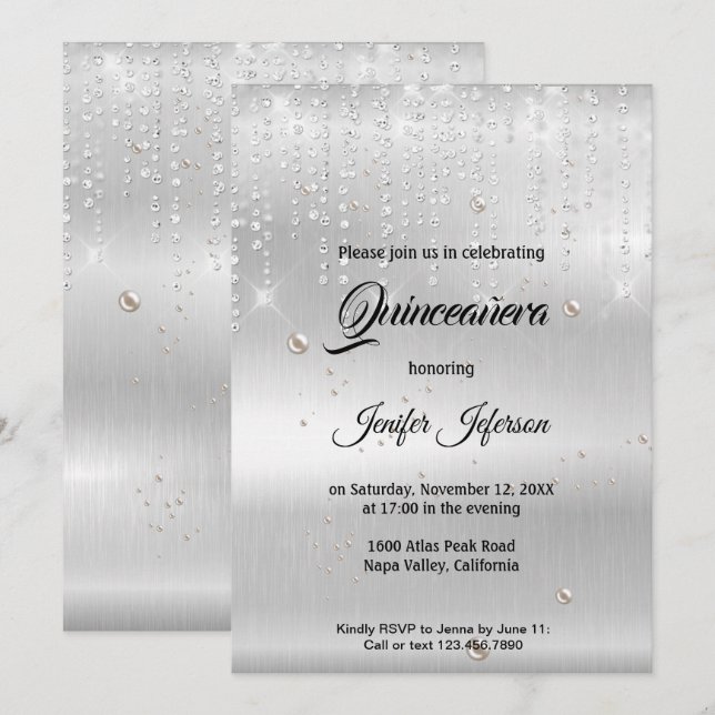 Modern elegant Quinceanera-inbjudan Inbjudningar (Fram/baksida)