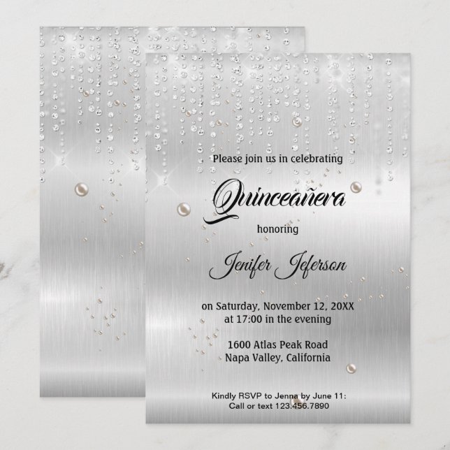 Modern elegant Quinceanera-inbjudan Inbjudningar (Fram/baksida)
