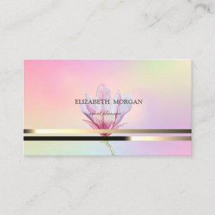 Modern Elegant Randig Magnolia Holografisk Visitkort