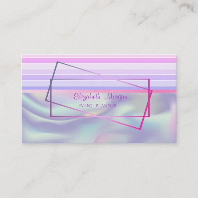 Modern Elegant Randig Ram Holografisk Visitkort (Framsida)