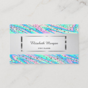 Modern Elegant, Randig, Silver Konfetti, Holografi Visitkort