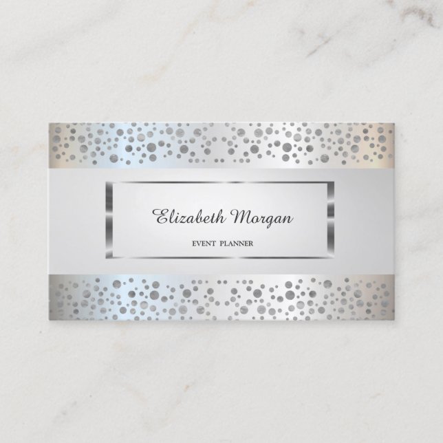 Modern Elegant, Randig, Silver Konfetti, Ram Visitkort (Framsida)