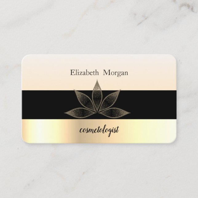 Modern Elegant Randig Svart,Guld,Lotus Visitkort (Framsida)