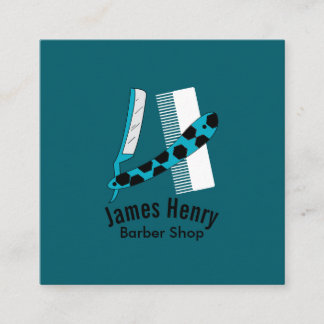 Modern Elegant Razor Barber Square Business Card Fyrkantigt Visitkort